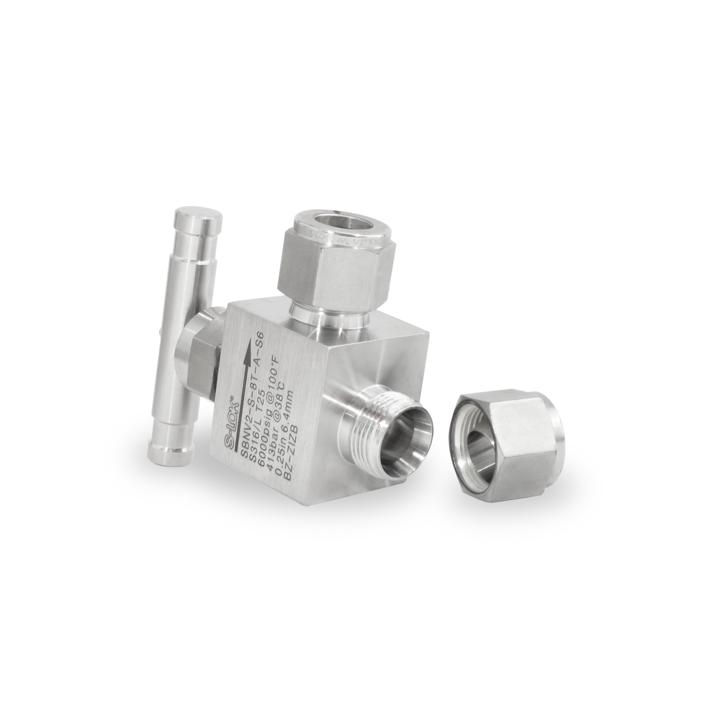 Válvula de Aguja Angular A. Inox S316 1/2" OD (6,000 PSI)