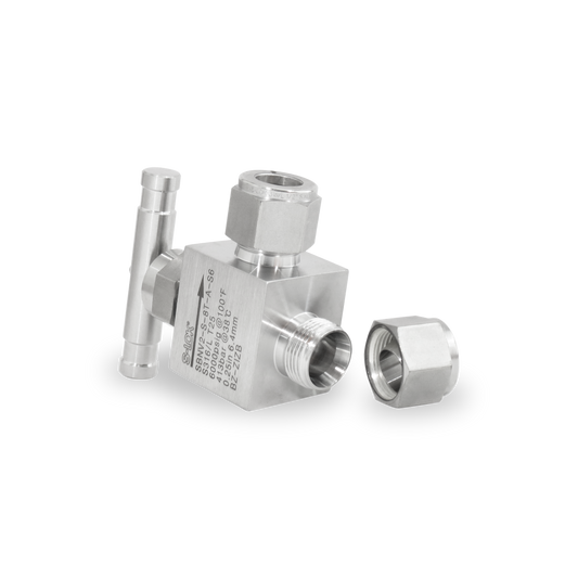 Válvula de Aguja Angular A. Inox S316 1/2" OD (6,000 PSI)