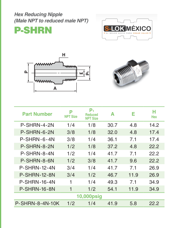 Niple Hexagonal Reducido 1/4"x 1/8" NPT A. Inox S316