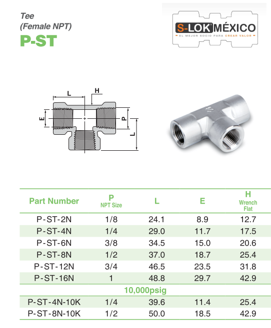 Tee Roscada Hembra 1/4 NPT