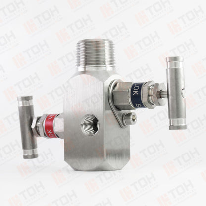 Manifold 2 vías de 3/4" Macho x 1/2" Hembra roscada NPT