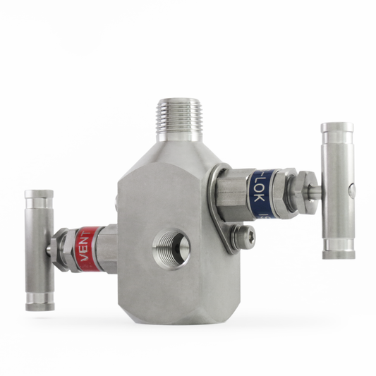 Manifold 2 vias de 3/8" Macho-Hembra roscada NPT