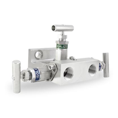 Manifold 3 vias tipo montaje directo-brida simple, 1/2 NPT Roscada hembra
