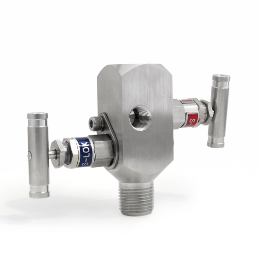 Manifold 2 vias de 1/2" Macho-Hembra roscada NPT
