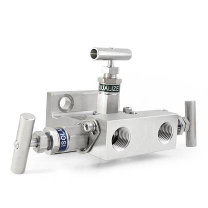 Manifold 3 vias tipo montaje directo-brida simple, 1/2" NPT Roscada hembra